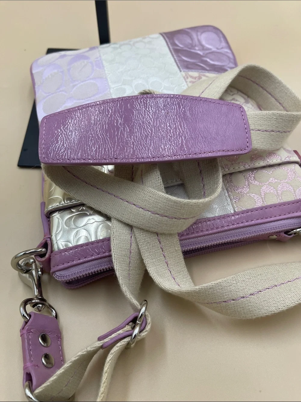 Coach Patchwork Crossbody Bag in Lilac and Silver